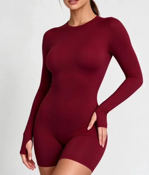 DFYNE Women's Long Sleeve Yoga Romper with Built-in Chest Pad, High-Elastic Shaping Tight Fitness Jumpsuit
