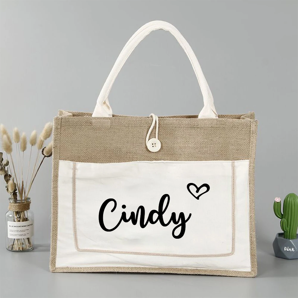 Custom Personalized Bridesmaid Beach Ladies Casual Bag Large Shopping Tote Wedding Bachelorette Party Burlap Bag GiftsFor Guests