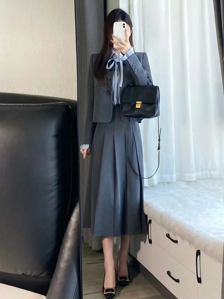 

ay Small Suit Jaet And Pleated Skirt Set Women's Casual Design Sensation Spring Autumn ort Size Leisure West Coat