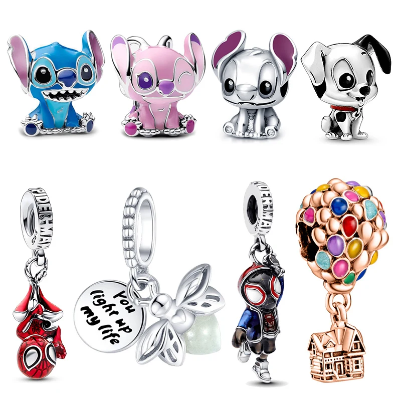 

Plata De Ley 925 Silver Charms Disney Blue Pink Stitch Pendant Bead For Original Bracelet Bangle DIY Jewelry Gifts Dangle