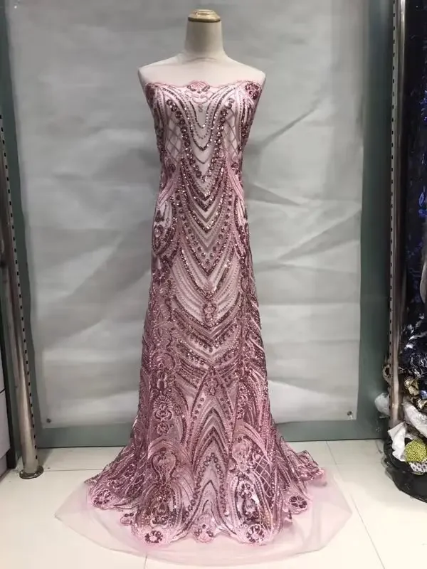 

Beautiful Sequins Tulle Lace Fabric with High Quality African with Embroidery 2021 Popular Lace Fabric For Wedding JL035