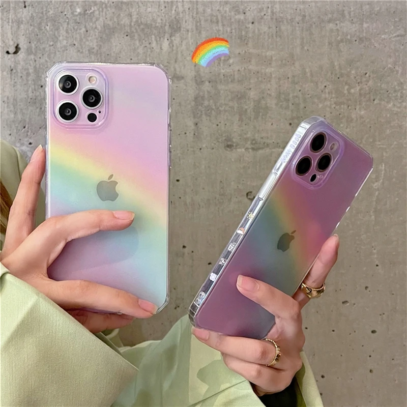 Soft RainBow Transparent Phone Case For iPhone 11 12 13 14 Pro Max XS X XR 7 8 Plus SE 2020 Mini Bumper Back Cover