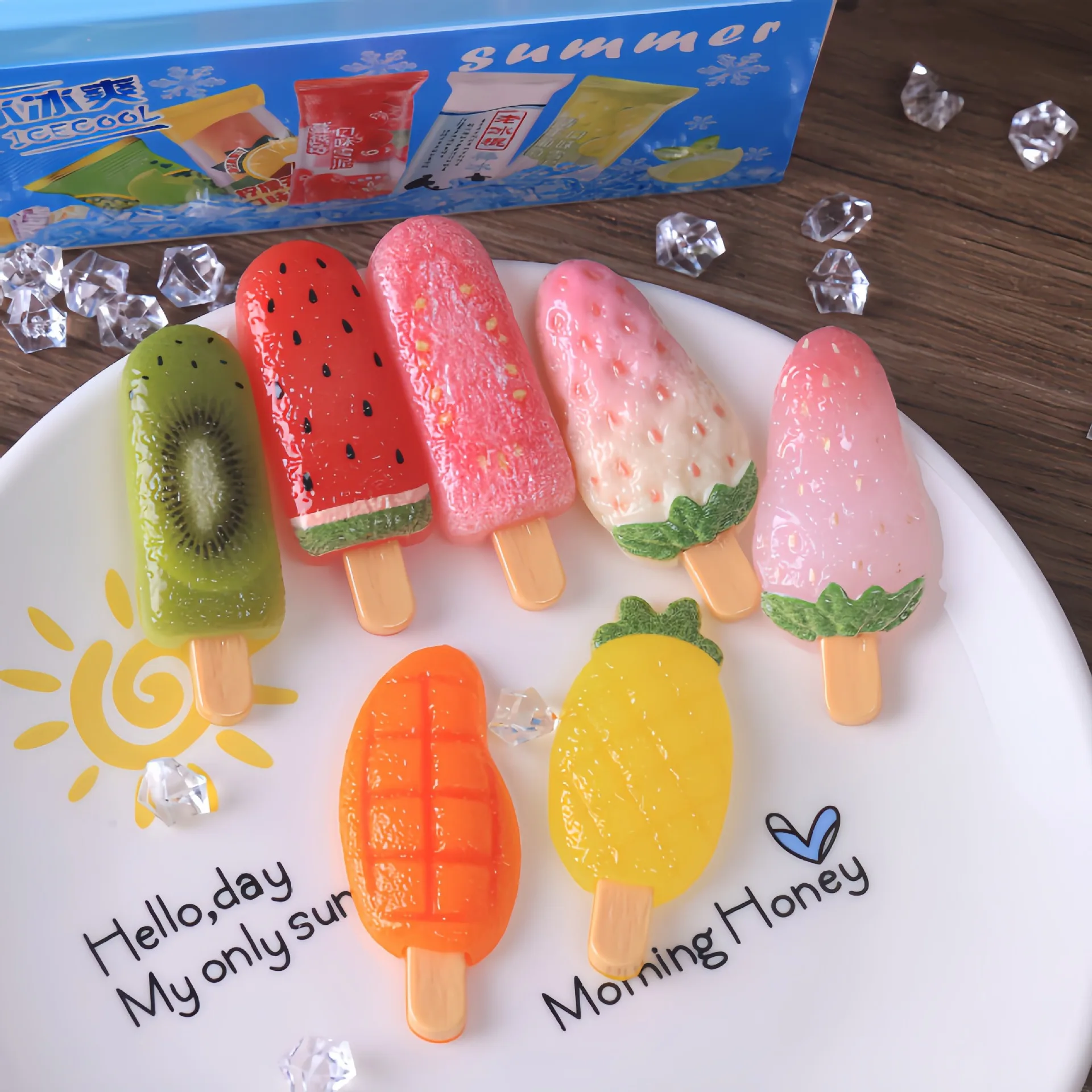 10pcs Simulated food toys, fruits, watermelons, popsicles, ice cream, DIY creative resin jewelry accessories