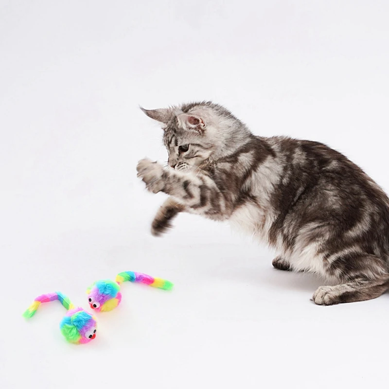 10 Stück Regenbogen Kaninchen Plüsch Maus Spielzeug Regenbogen-Monster Ball wie gezeigt enthält Rattonit Biss beständiges interaktives Spiel