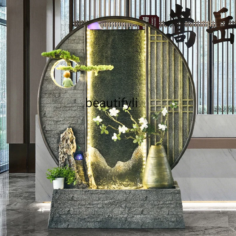 

New Chinese-style double-sided circular flowing water ornament, with pine scenery, creates a Zen atmosphere at home