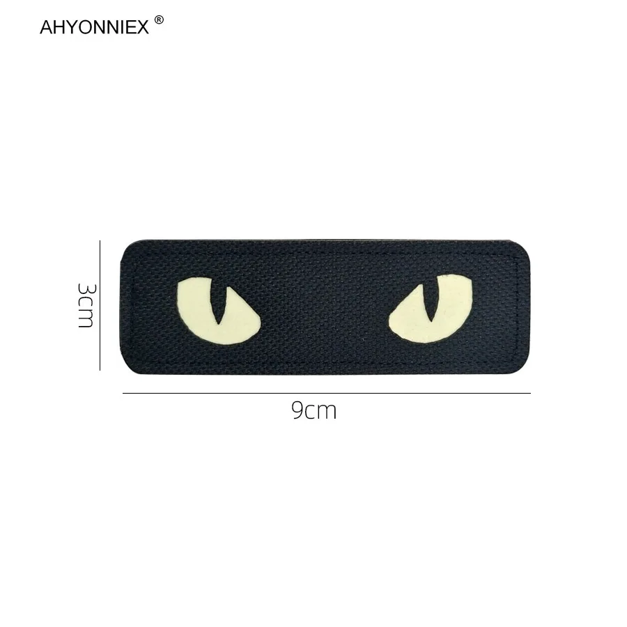 AHYONNIEX 1PC Attack On Cat's Eye Helmet Badge Demon Head Embroidery Patch Military Tactical IR Reflective Morale DIY Stickers