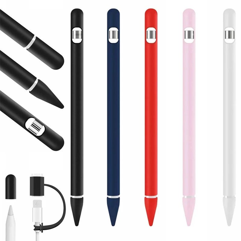 4 In 1 Kleurrijke Zachte Siliconen Hoes Voor Appelpotlood 1e Generatie Tablet Touch Pen Stylus Beschermhoes Voor Ipad