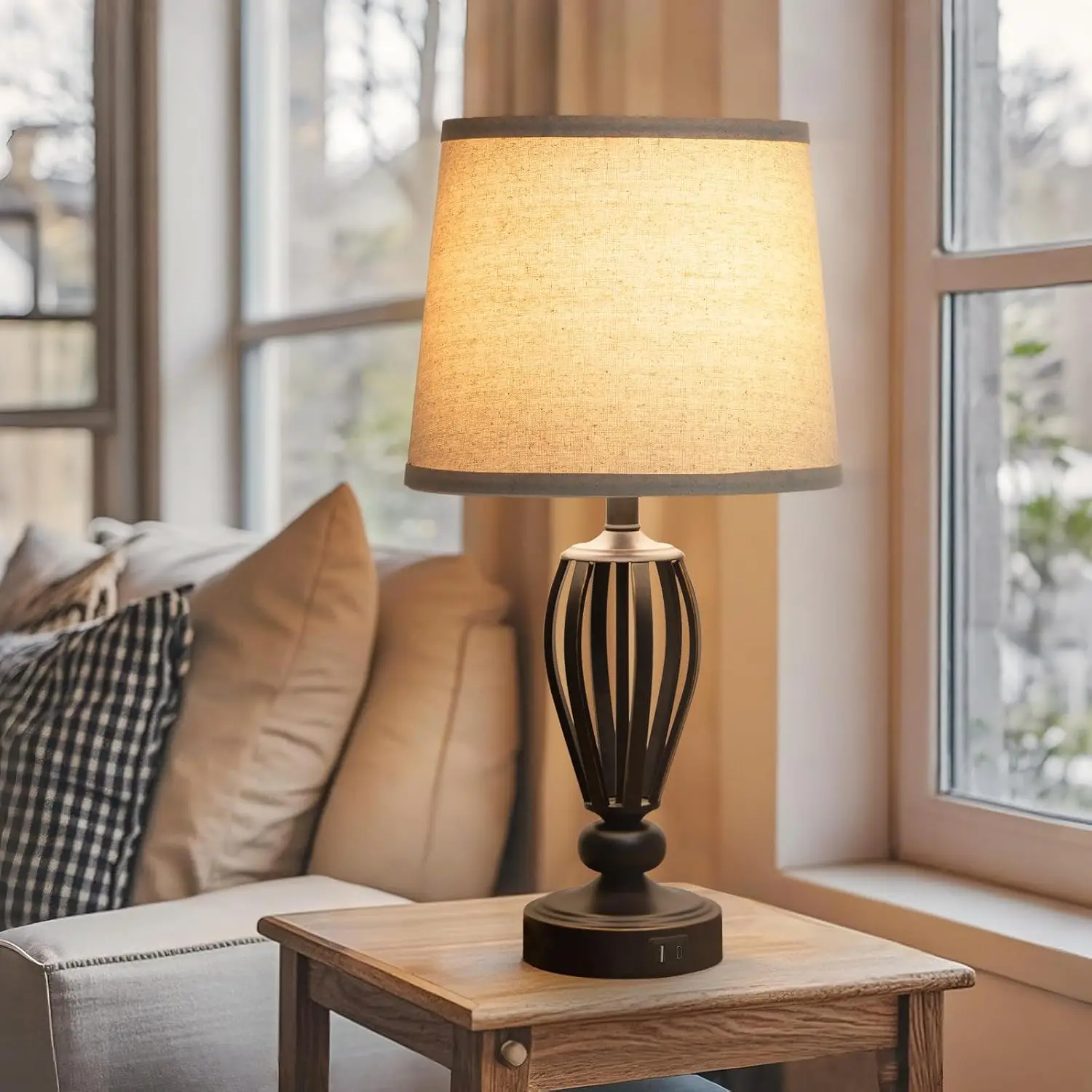 Lámpara de noche USB, lámpara de mesa táctil regulable de 3 vías con puertos USB C+A, lámpara de lectura LED con base de metal negro para dormitorio, sala de estar