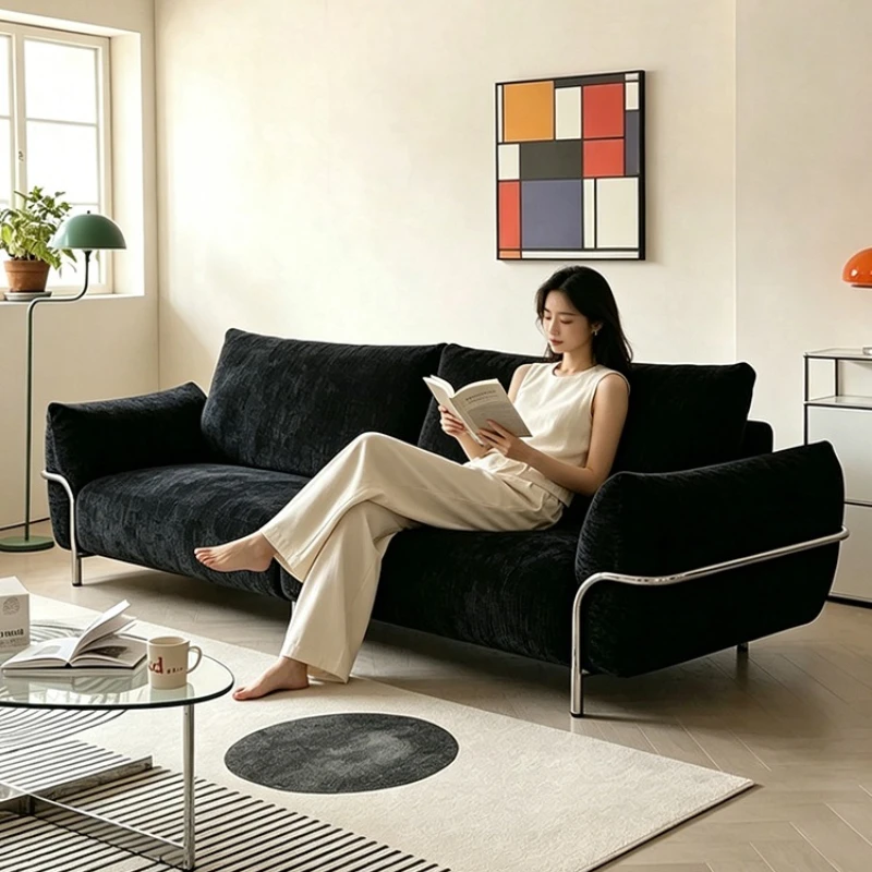 

French retro style fabric sofa small apartment living room household high backrest Bauhaus straight sofa