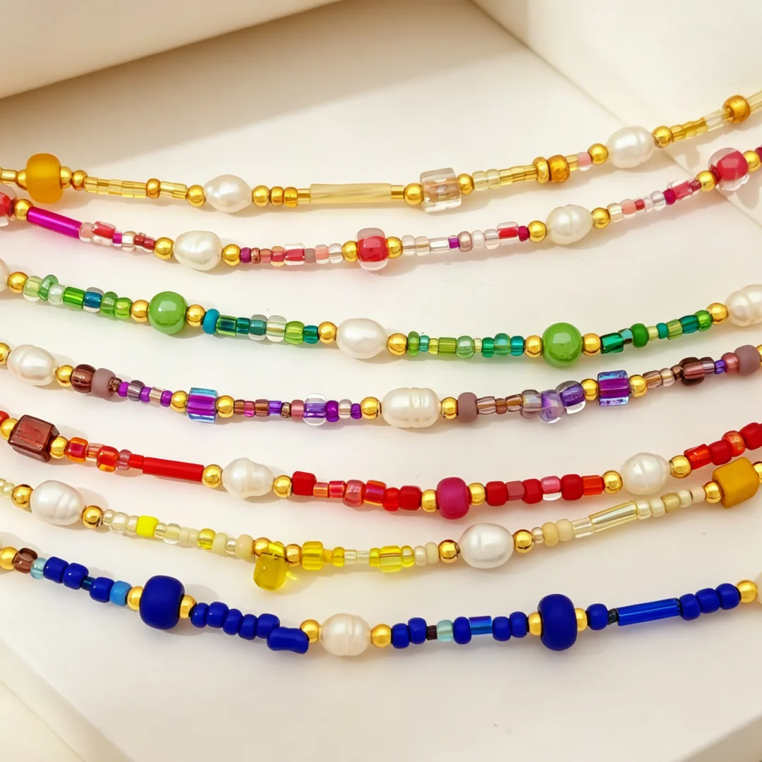 1Pcs Multicolor Seed Bead Wrist Bracelet Heart Charms Inlaid Zircon Brass Jewelry Adjustable Extension Chain Women Men Stackable