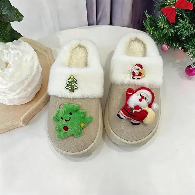 2026 Damen Süße Weihnachtsmann-Plüsch-Weihnachtspantoffeln, Winterwarme Pelz-Innenpantoffeln, Damen-Plateau-Hausschuhe, Geschenk für Mädchen – Detail 10