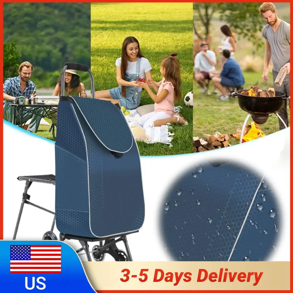 

Сумка-тележка для покупок с водонепроницаемым отделением и складным стулом, складная тележка для подъема по лестнице для перевозки грузов на этажи