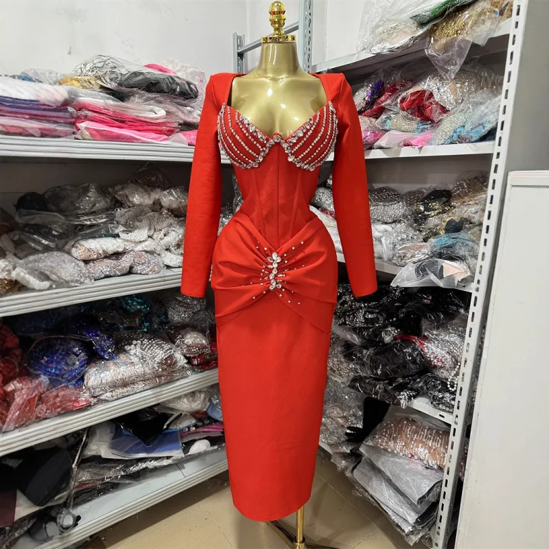 

European and American New Sexy Sling Luxury Beads Rhinestones Socialite Style Elegant Bandage One-Piece Dress Party Dress