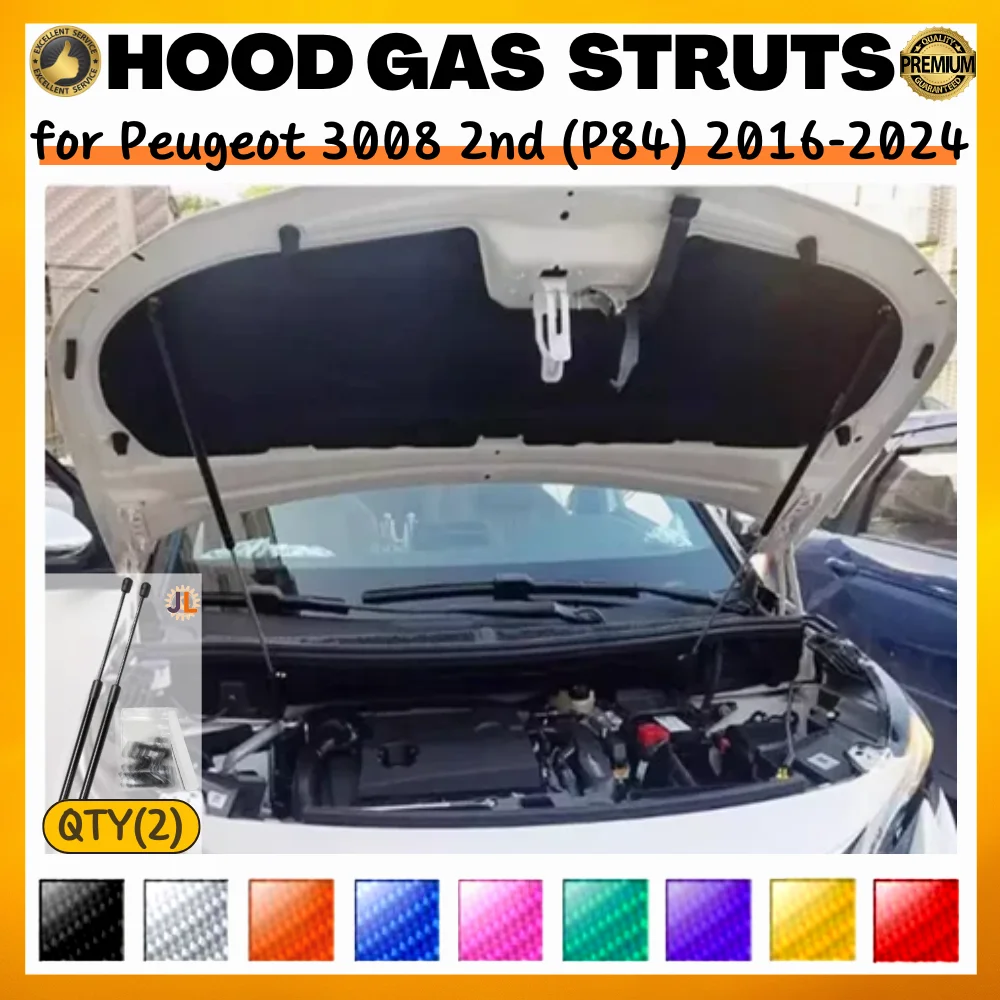 

Qty(2) Hood Struts for Peugeot 3008 2nd (P84) 2016-2024 Front Bonnet Modify Gas Springs Shock Absorbers Lift Supports Dampers