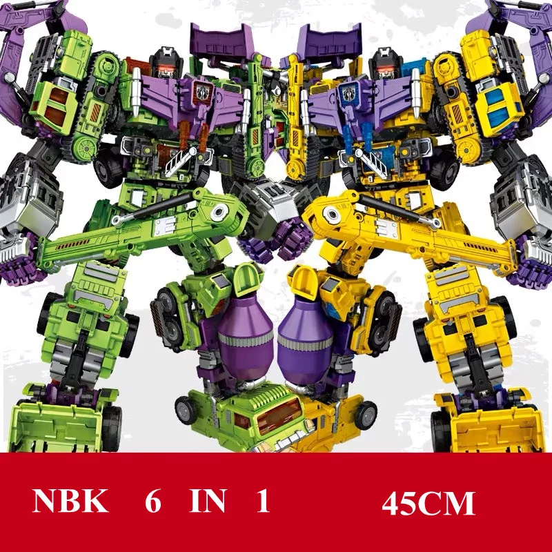 NBK 6 IN 1 Transformation Toys Devastator G1 Combiner Anime Action Figure Movie Model Car Robot Excavator Blender Kids 3349