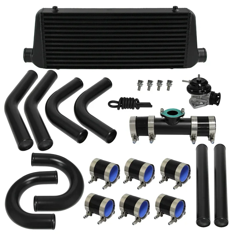 Universal Intercooler 550x230x65mm + 57mm OD Aluminum Piping Kit+ 10PSI Blow Off Valve Kit Black