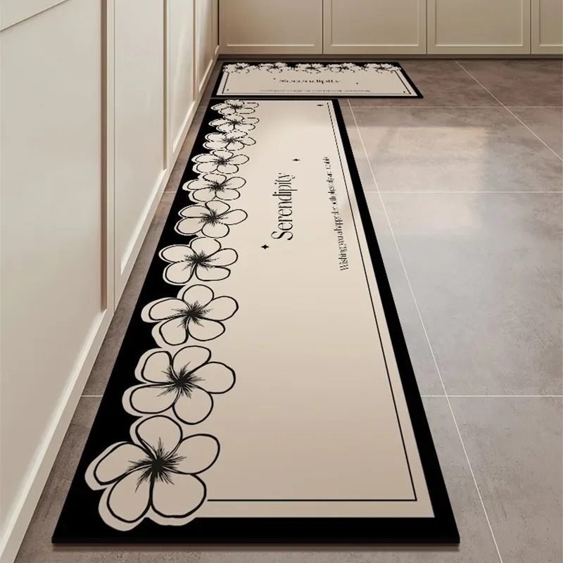 Kitchen Non-slip Carpet Diatom Mud Absorbent Floor Mat Home Decoration Rug Black White Minimalist Style Alfombra De Cocina 주방 카펫