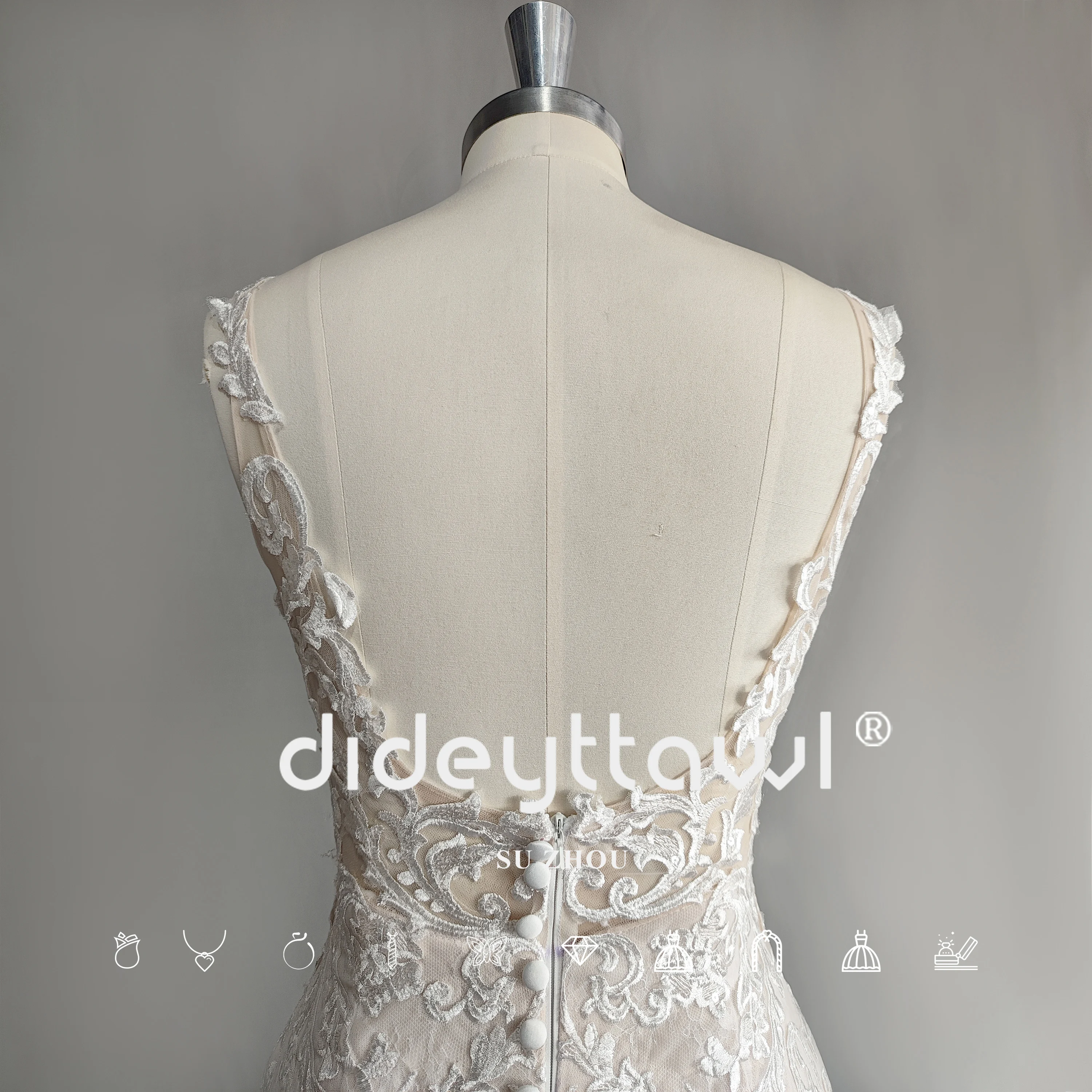 DIDEYTTAWL Real Picture Sleeveless O Neck Tulle Mermaid Wedding Dress Lace Appliques Open Back Bridal Gown Custom Made