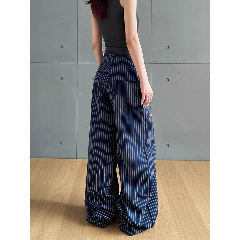 Pantalon Cargo gothique à rayures bleues pour femmes, Baggy Harajuku Y2k Emo Vintage surdimensionné décontracté, jambes larges, vêtements japonais des années 2000