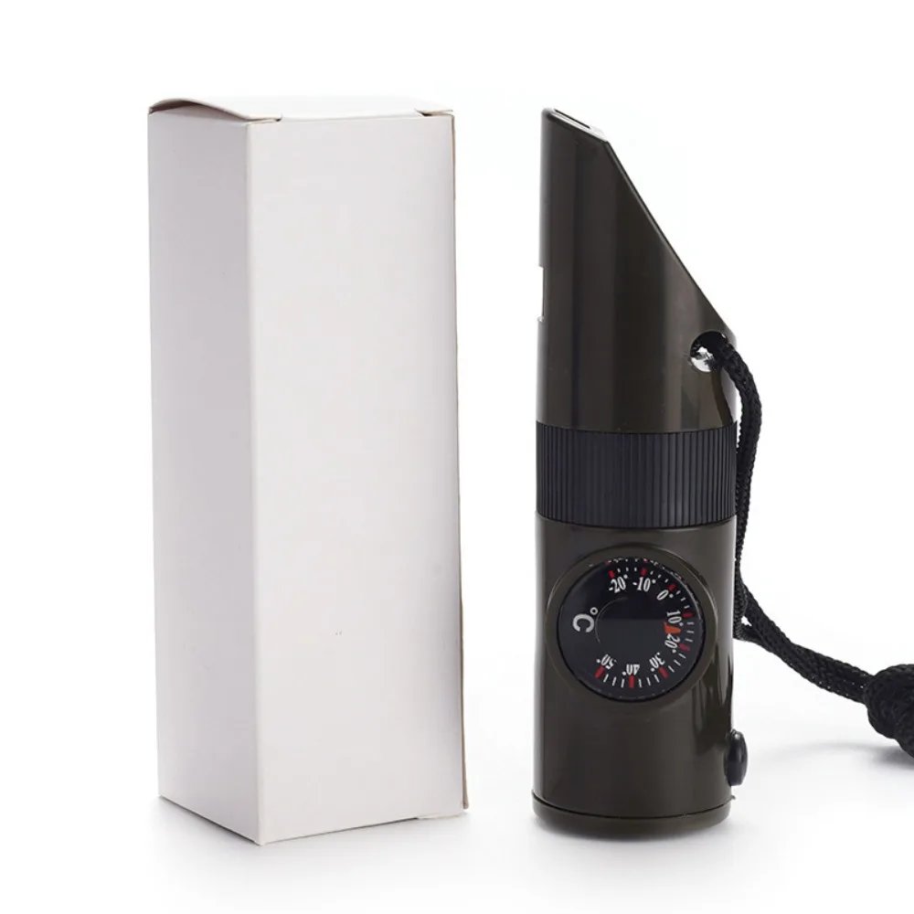 Outdoor 7-in-1 Multi-Functional Whistle:Portable Durable Waterproof Loud Emergency Whistle with LED Light, Thermometer & Compass