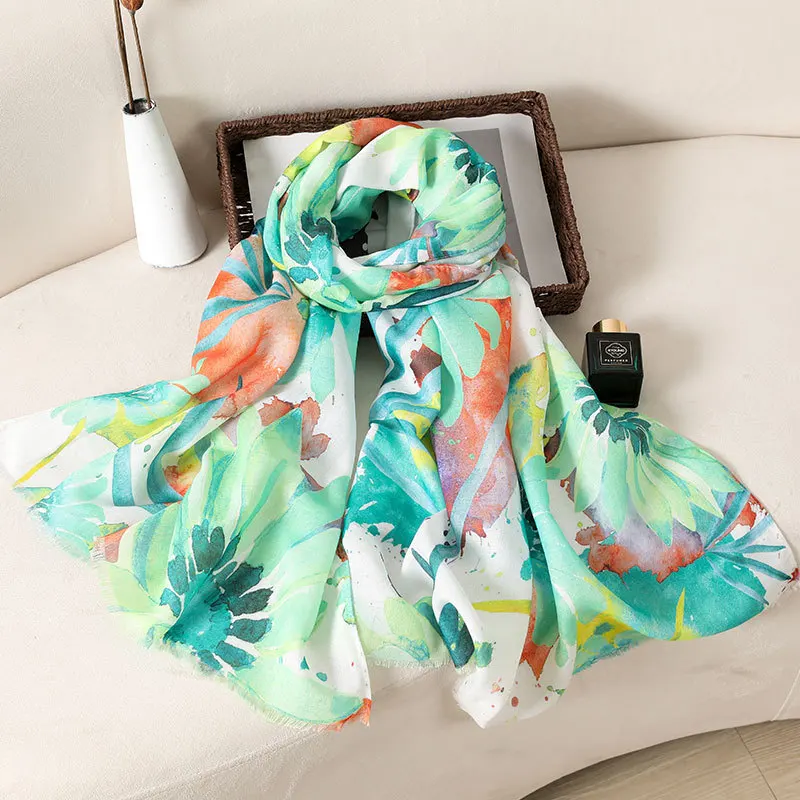 

2024 Fashion Ombre Flower Print Fringe Scarf Shawls Foulard Floral Scarves Hijab Wrap 5 Color Wholesale 10pcs/LOT Free Shipping
