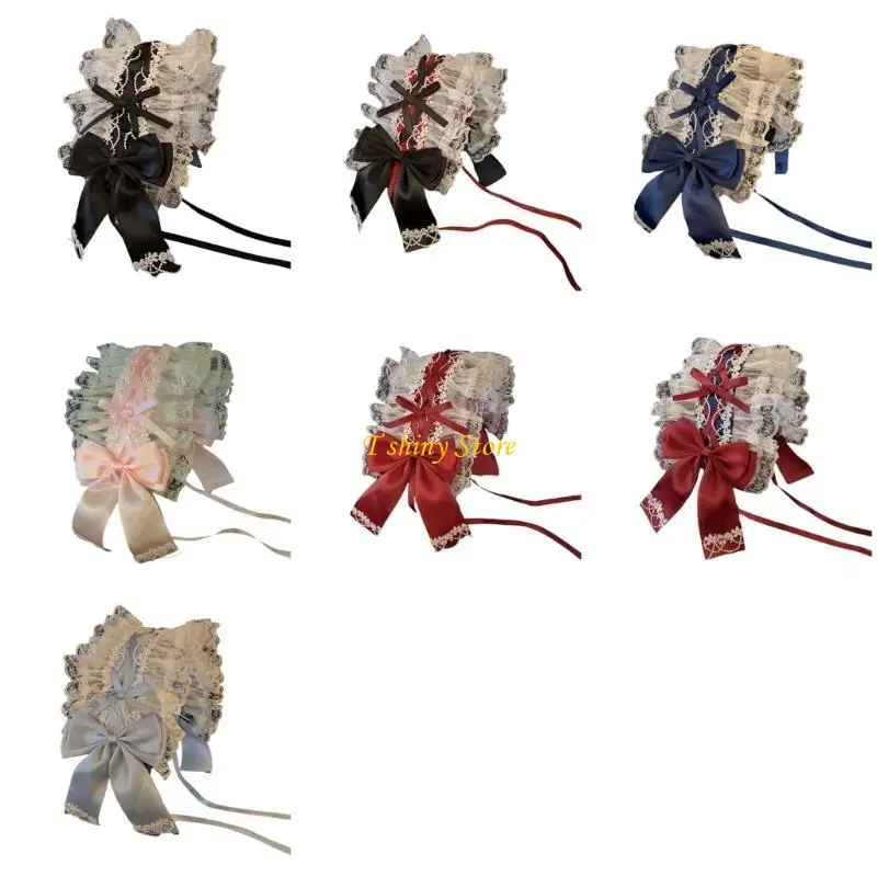 N58F Hairband Ruffled Lace and Bowknot Headband Punk Headdress for Women Girls