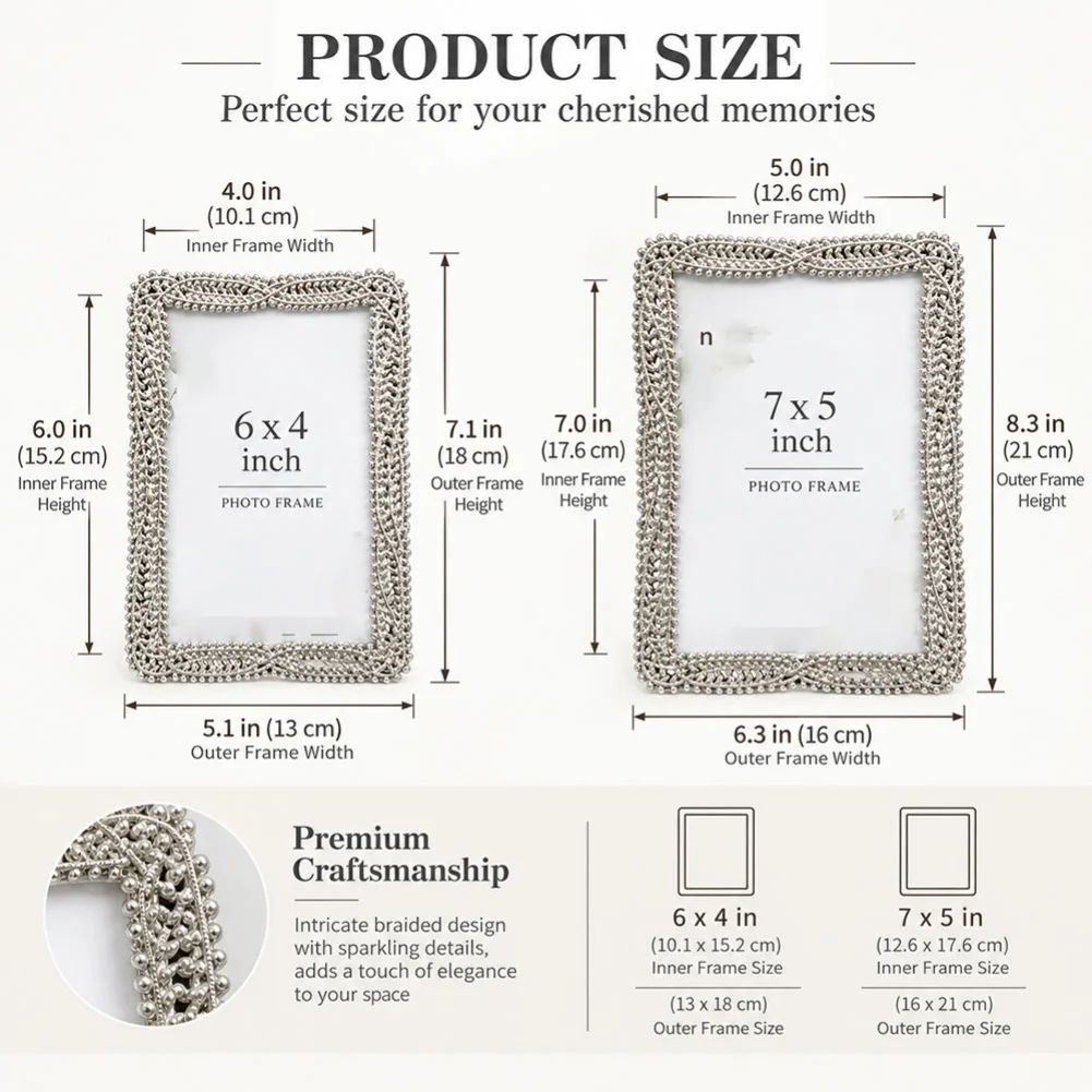 Metal Tabletop Photo Frame 6x4 Inch with Elegant Ornamental Pattern and Built in Hanging Slots for Wall Mount Use