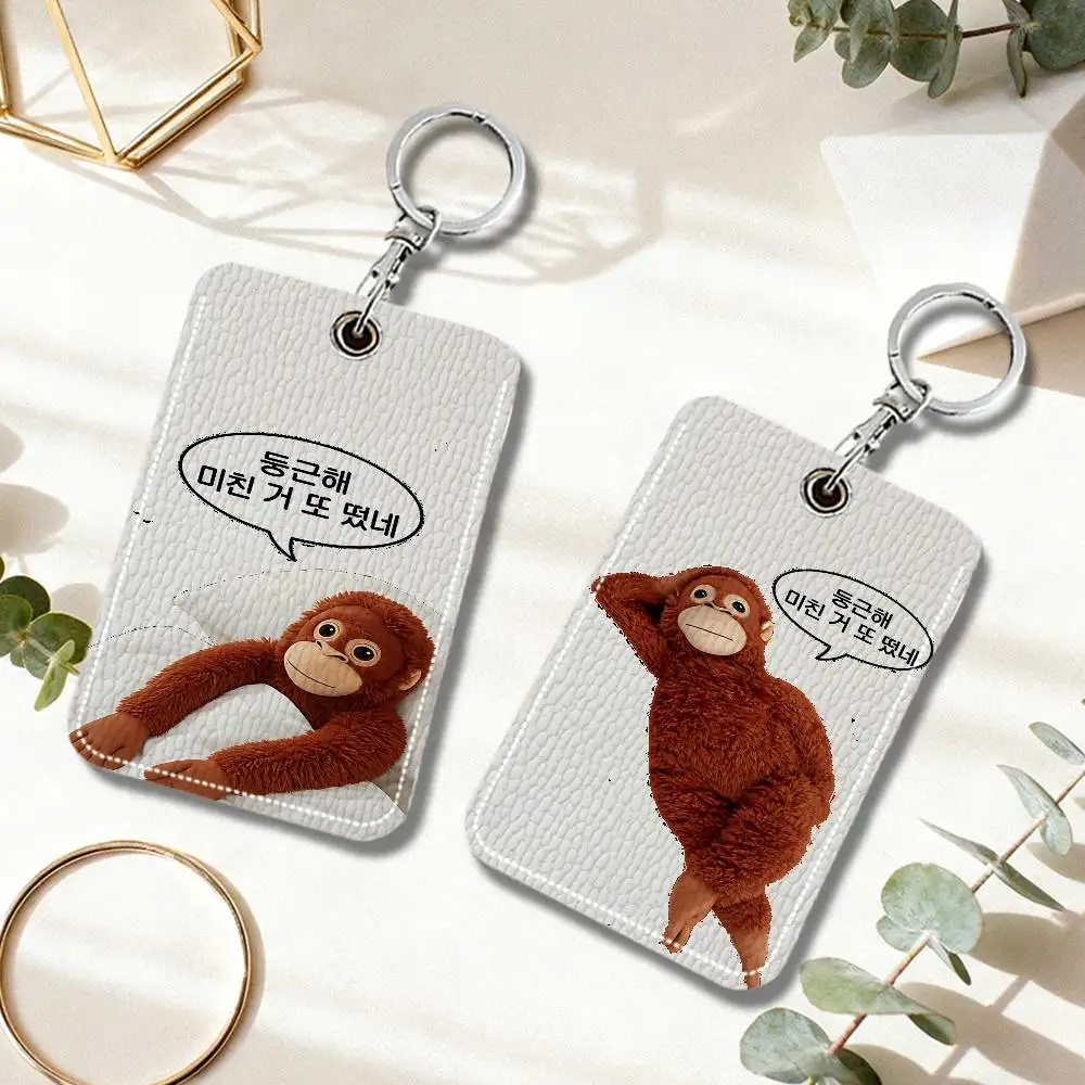 Korean Ins Cute Hamster Keyring Leather Access Card Holder Keychain Community Proximity Card Protective Case
