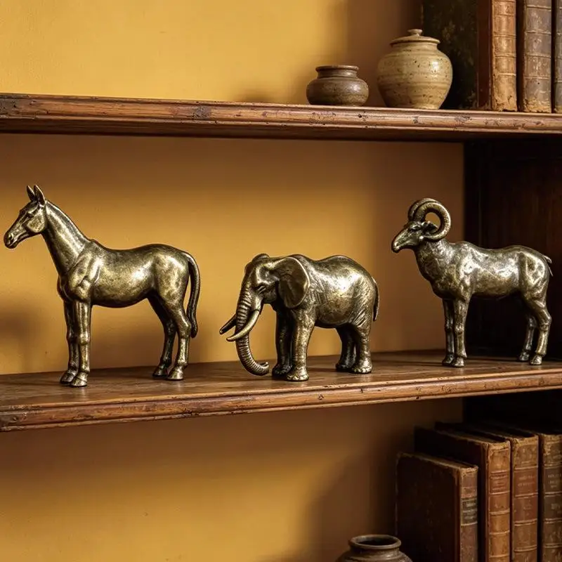 Retro Style Creative Animal Figurines Horse Ram Elephant Rhinoceros Toad Tiger Statue For Home Office Decor Collectible Gift Orn