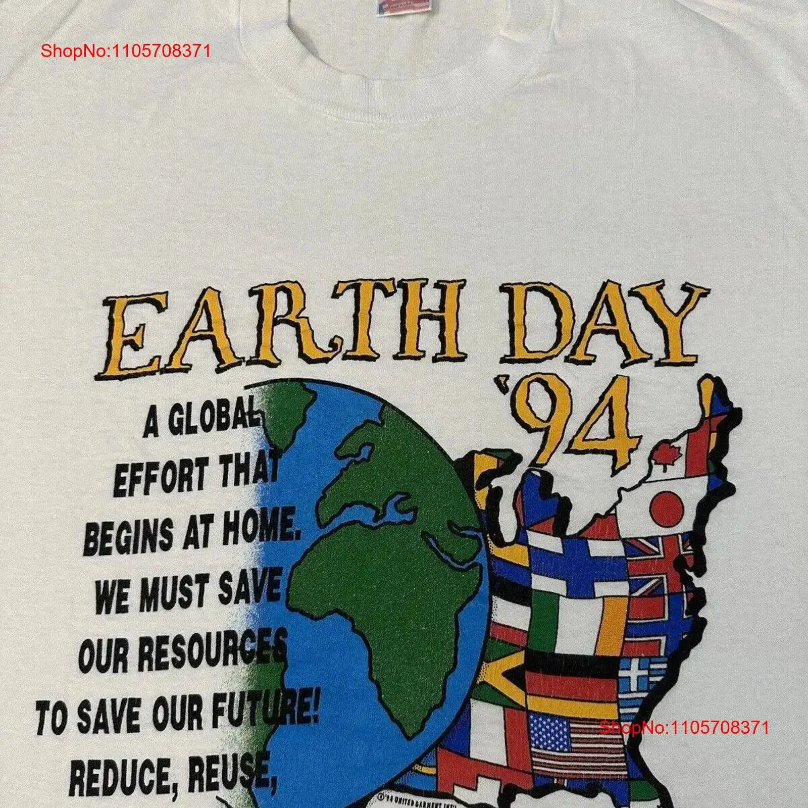 Vintage 1990s 1994 Earth Day Planet Reduce Reuse Recycle World Flag T Shirt L vintage Washed Casual streetwear Slightly graphic