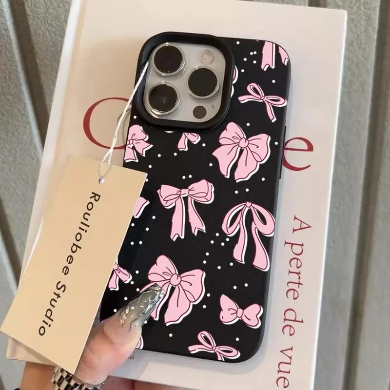 Silikon-Handyhülle mit Schleife, niedliches Lichee-Muster, für iPhone 16 15 14 13 12 11 Pro Max XS X XR 16 Plus 16e, stoßfeste Stoßstangenabdeckung