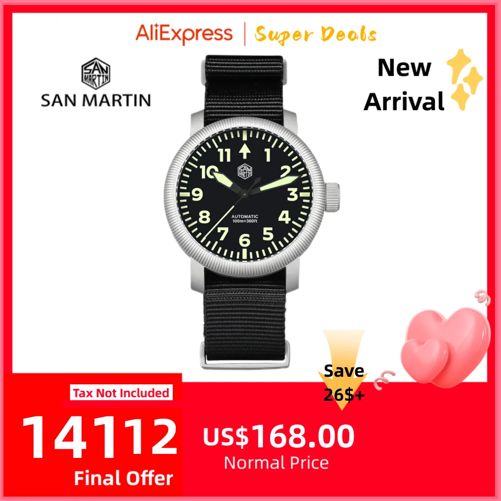 

San Martin 40mm Retro Coin Bezel Pilot Watch YN55 Self Winding Wristwatch C3 Luminous 10Bar Waterproof Reloj Automático SN0143