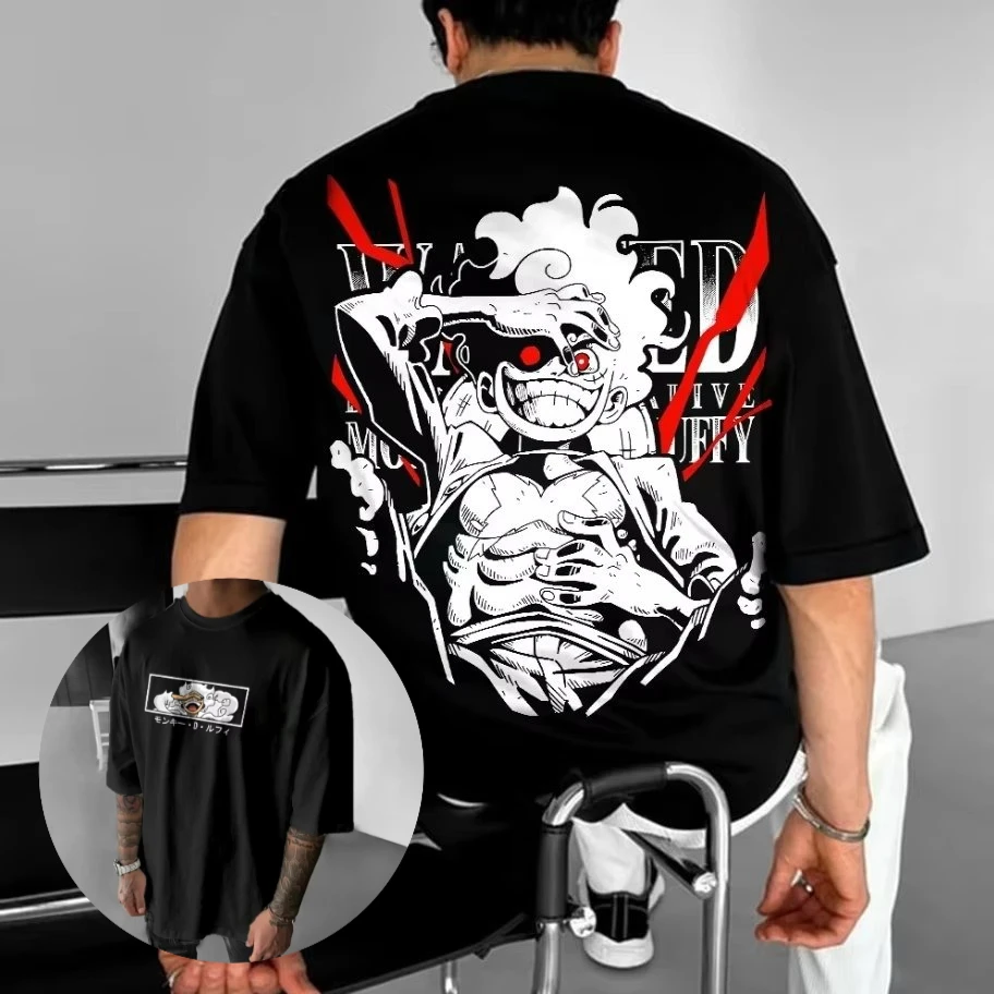 Koszulka z nadrukiem One Piece Luffy, męska i damska, z krótkim rękawem, luźna, w stylu amerykańskim, oversize, z okrągłym dekoltem, letnia, topy Y2k