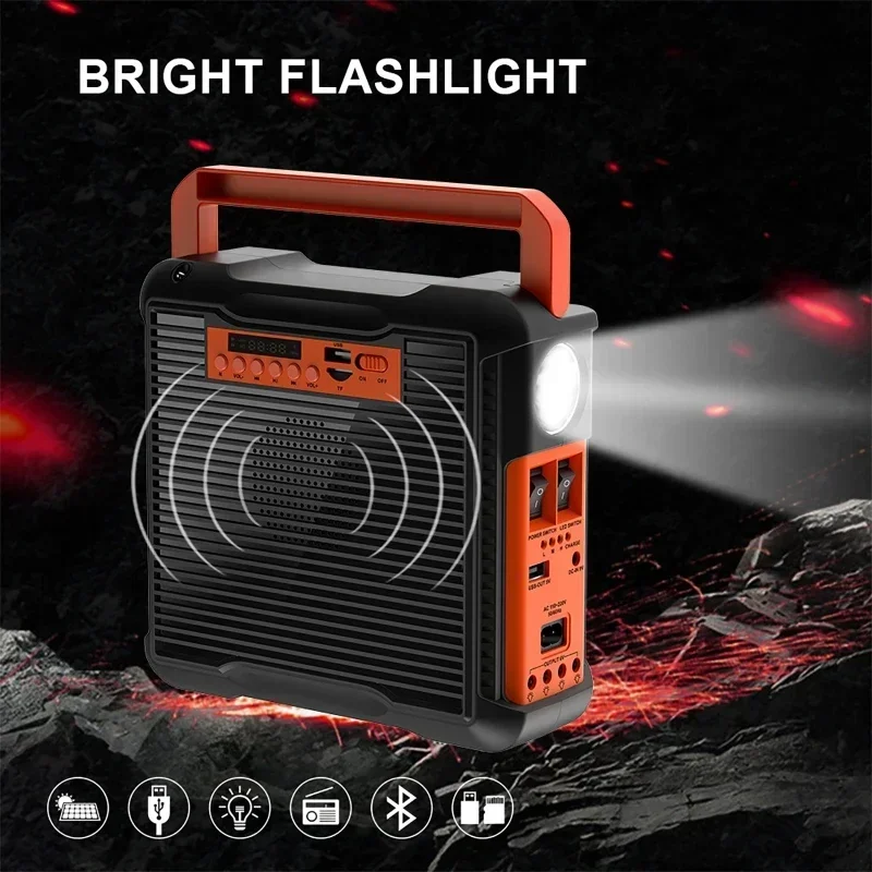 Solar Light Solar Power Panel Generator Kit with 3 LED Bulbs Bluetooth Radio Speaker for Outdoor Camping Emergency Power Supply