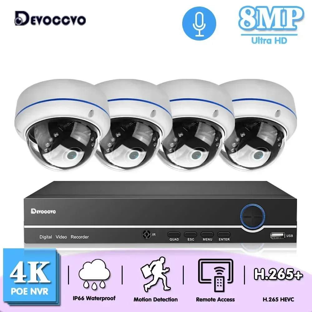 

4K 8MP POE IP Camera Video Surveillance Set 4CH Outdoor Home Waterproof CCTV Dome Cameras Security System 8CH Surveillance Kit