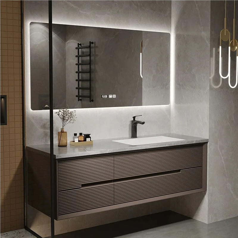 #Set With Intelligent Bathroom Vanity Seamless Stone Slab Ceramic Basin For A Modern Streamlined Look Sleek Bathroom Furniture