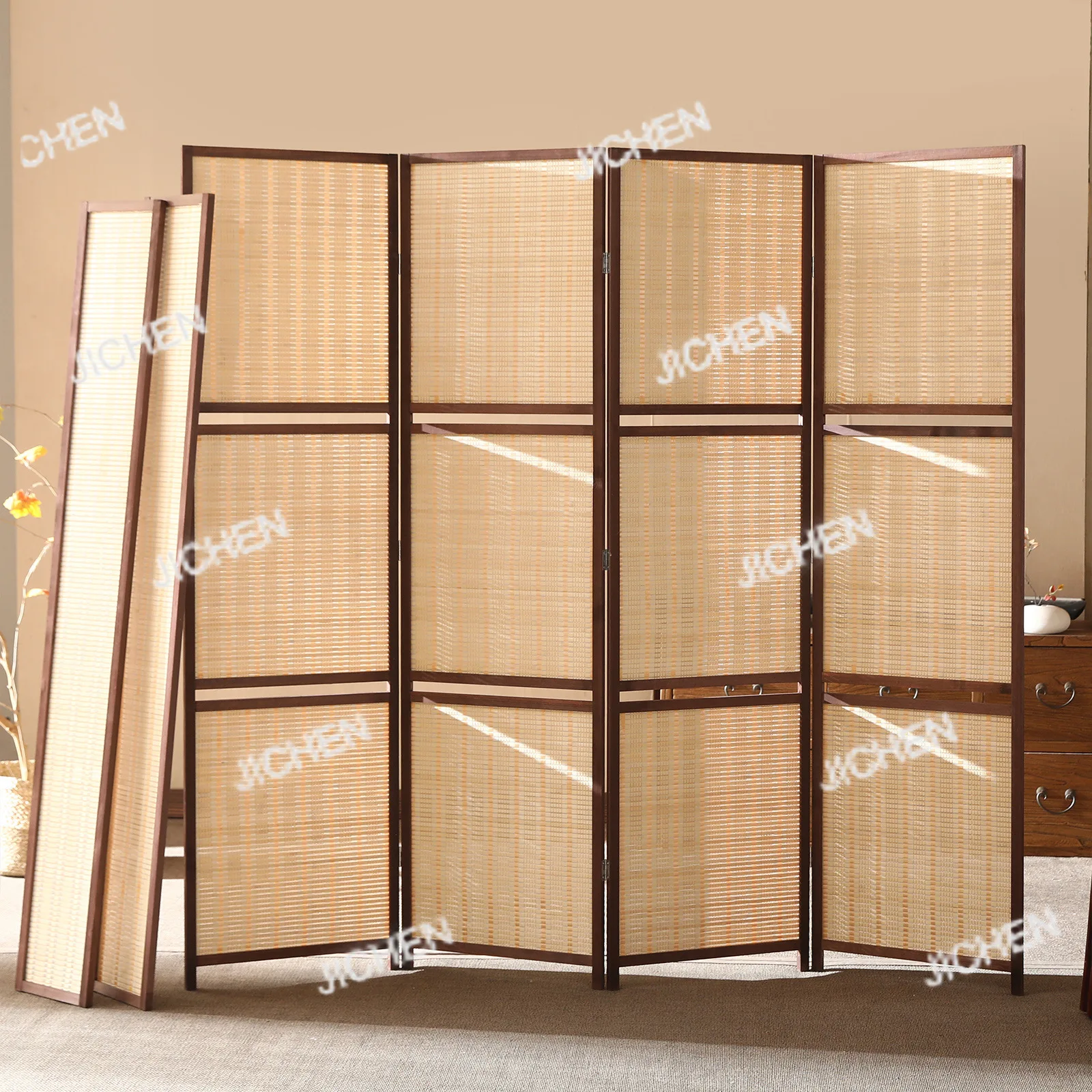 شاشة تخزين مخصصة للبيع بالجملة من خشب الصنوبر والخيزران وشاشة قابلة للطي قابلة للإزالة للمكتب المنزلي والفنادق