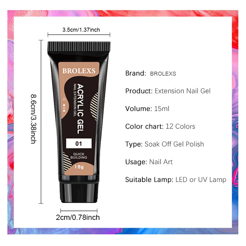 مجموعة جل أظافر بولي 15 مل، جل تمديد أكريليك بلون نقي، جل أظافر منشئ كريستالي سريع للتصميم الفني، يمتد أطراف أصابع الأظافر