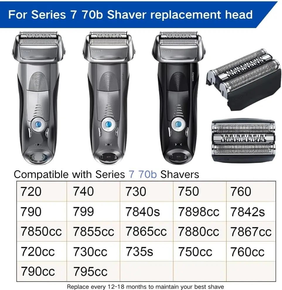 رأس بديل 70B لماكينة الحلاقة الكهربائية Braun Series 7 720، 790، 7850cc، 740، 799، 7855cc، 730، 750، 760، 7840s، 7898cc، 7842s، #4