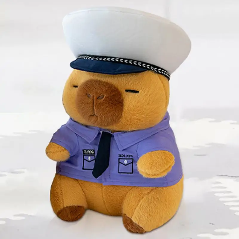 Soft Capybara Doll Cozy Policeman Capybara Plush Pillow Cute Soft Plush Capybara Plushie Stuffed Toys Capybara Stuffed Animal