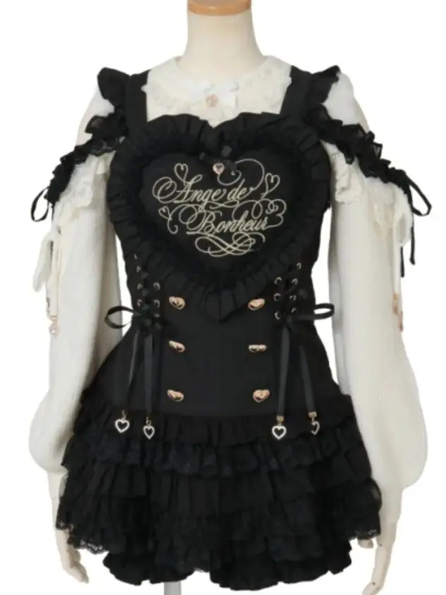 

S-5XL Japanese Liz Sweet Heart Pattern Letter Embroidered Lolita Suspender Dress and Skirt 2 Piece Set Women's Lolita Outfits