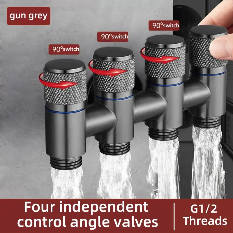 1pc 5-Way Angle Valve, One-Inlet Four-Outlet Faucet with Independent Control Valve, Four-Way Water Distribution Valve,