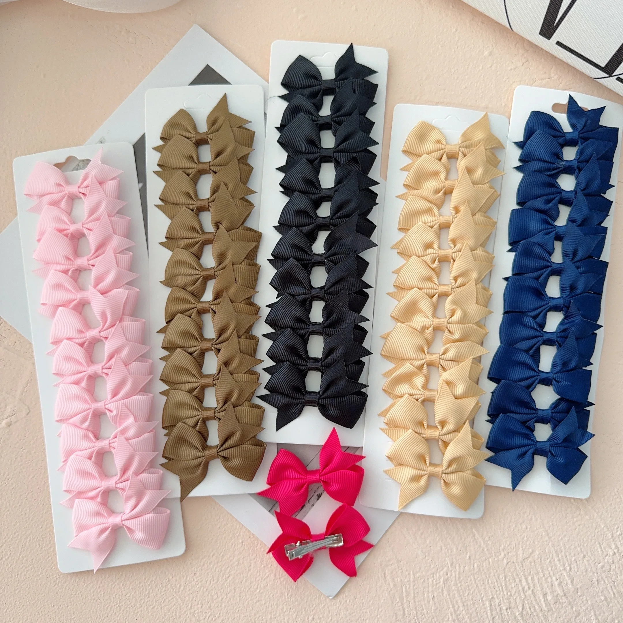 10Pcs/card Kids Solid Color Ribbon Baby Bows Hair Clips for Baby Girls Handmade Bowknot Hairpin MiNi Barrettes Hair Accessories