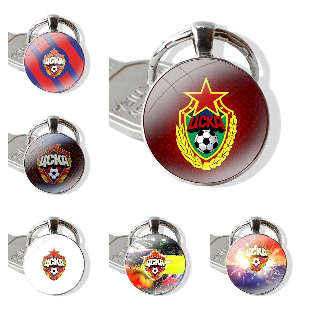 PFC CSKA Moscow Keychain Handmade Glass Cabochon Key Ring Holder Pendant Key Chains