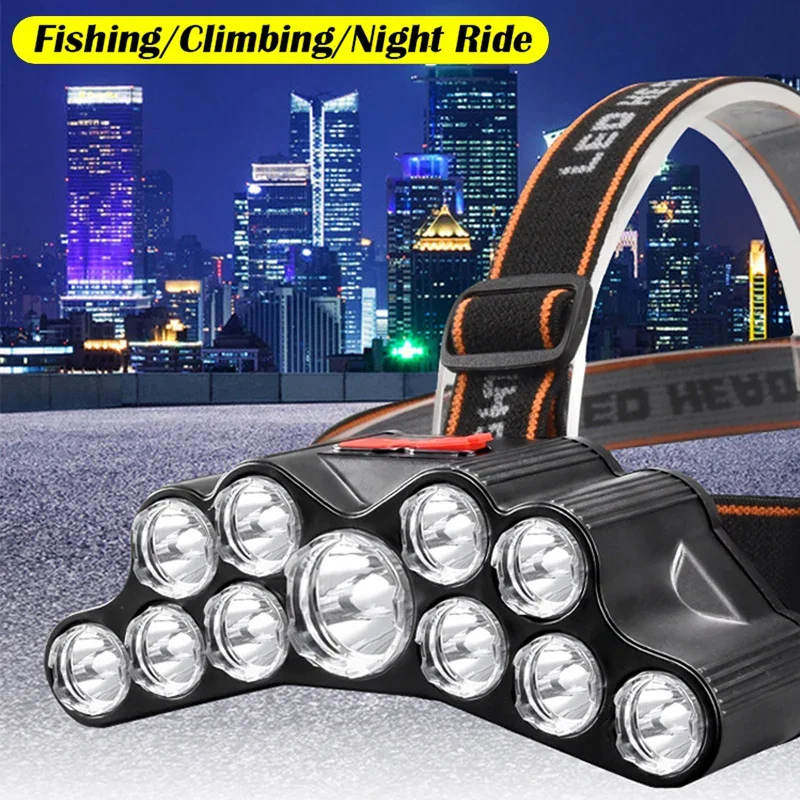 11 LED Headlamp Strong Light Head Lamp USB Rechargeable Headlight Built-in 18650 Battery Flashlight Outdoor Fishing Lantern