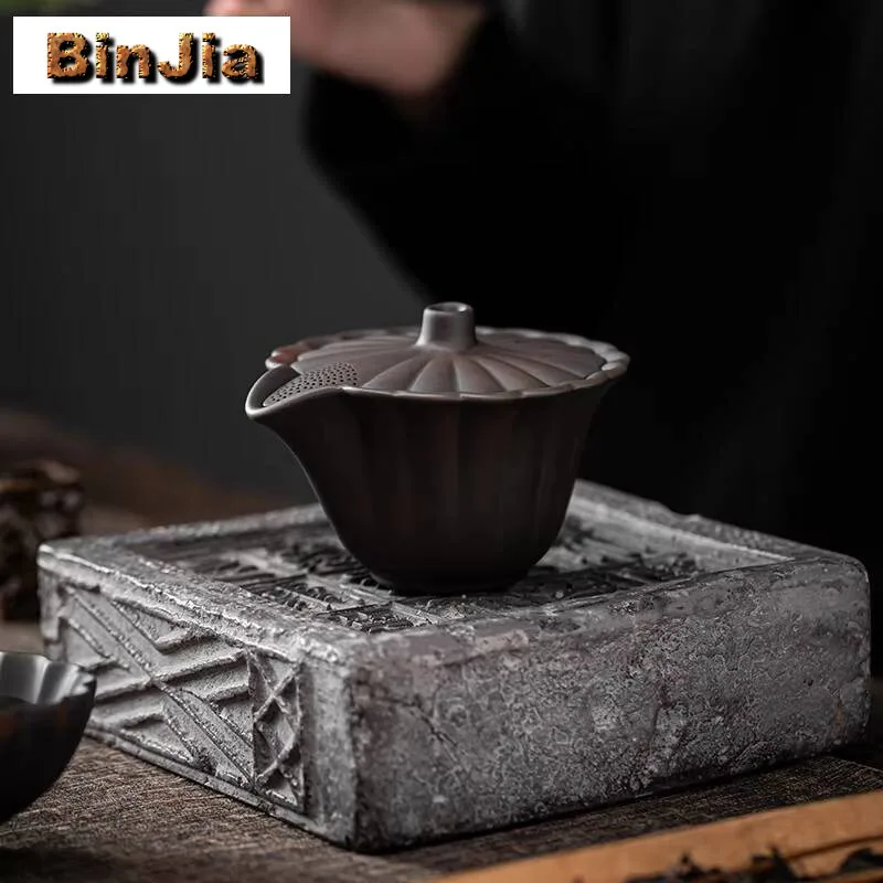 150ml Qingxi Purple Pottery Petals Hand Grab Teapot Vintage Tea Infuser Pot Tea Maker Kettle With Strainer Puer Cha Decoration