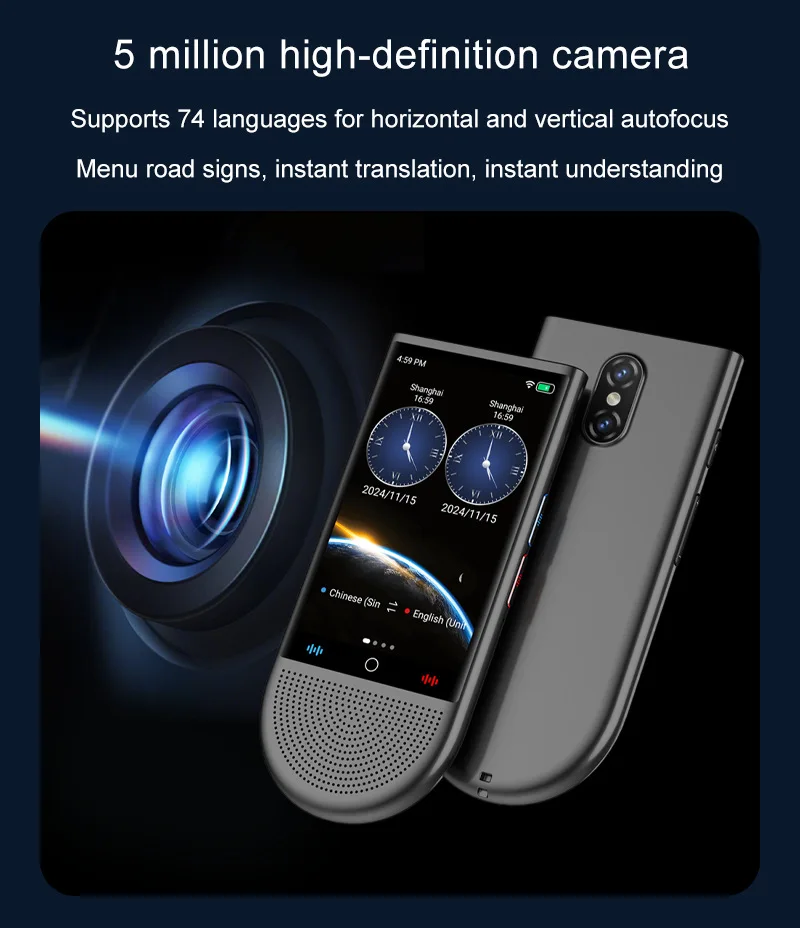 AI   Voice Real-Time Translator Device 4G Android Online Offline Photo Interpreter 148 Languages Touch Screen Tour WiFi