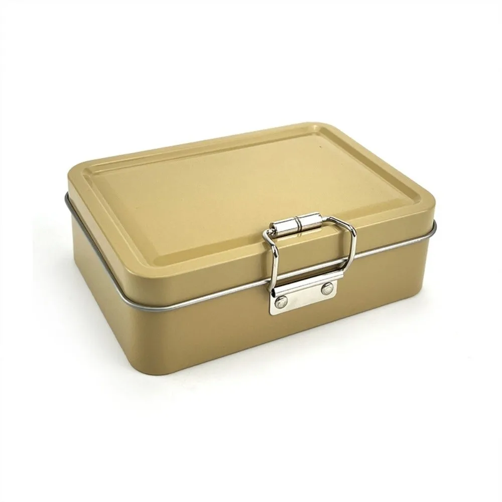 Boîte en fer à boucle à couvercle rabattable en métal avec couvercle, rangement d'artisanat de pêche, boîte de rangement d'hameçon Durable de couleur unie