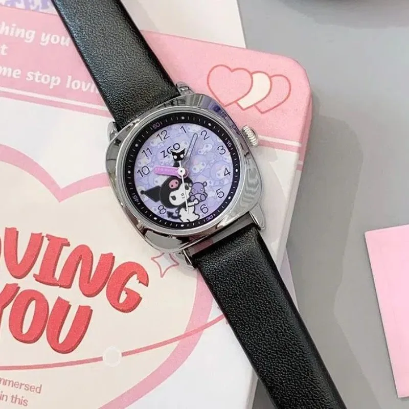 Sanrio reloj de cuarzo Retro clásico, esfera pequeña, Kuromi KT, resistente al agua, regalos de cumpleaños para niñas