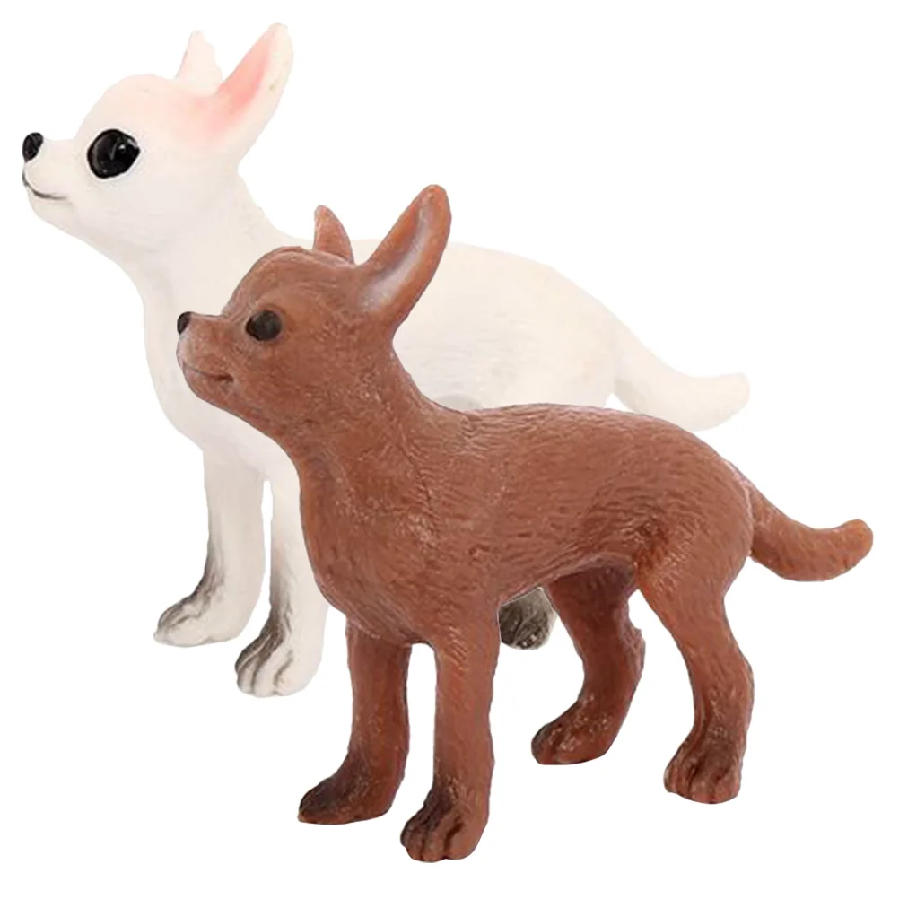 2 Pcs Chihuahua Model Playing Dog Figurines Adornments Mini Miniature Puppy Figures Child Kid Educational Models